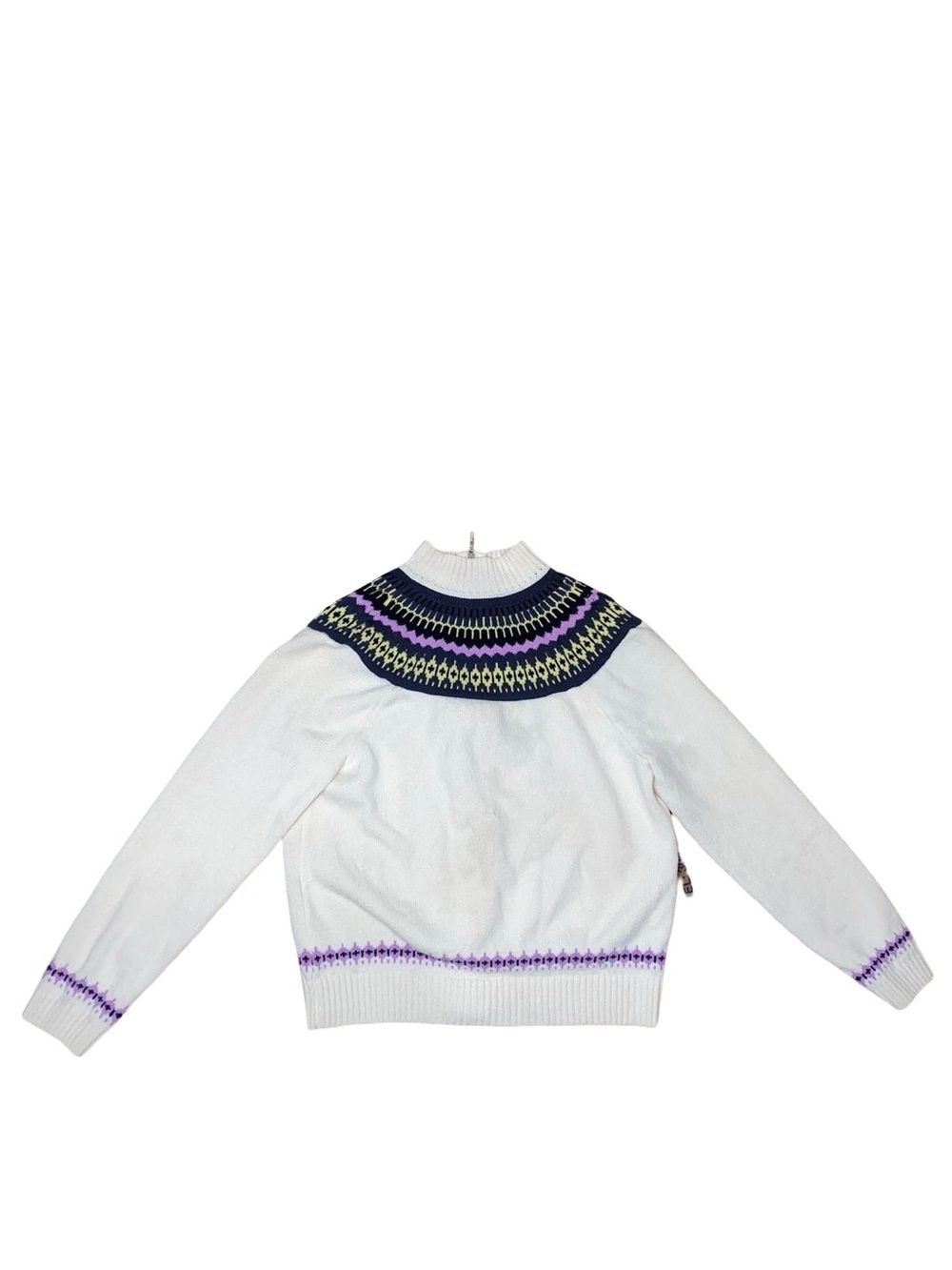 St. John Sport Women's White Wool Blend Full-Zip Fair Isle Yoke Knit Sweater - Picture 3 of 13